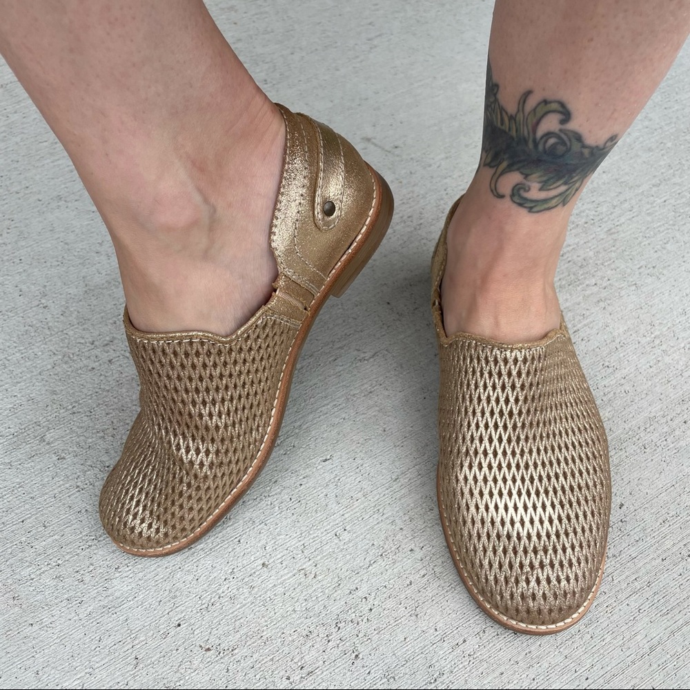 Jax & Bard Brazilian perforated gold leather slip on 5-6US 36EU